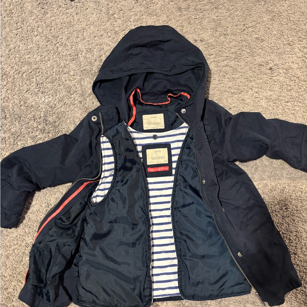 Zara Kids Navy Puffer Jacket with Vest Striped Lining